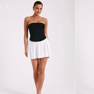 Meshki - Hannah knit and linen mini dress - black/white